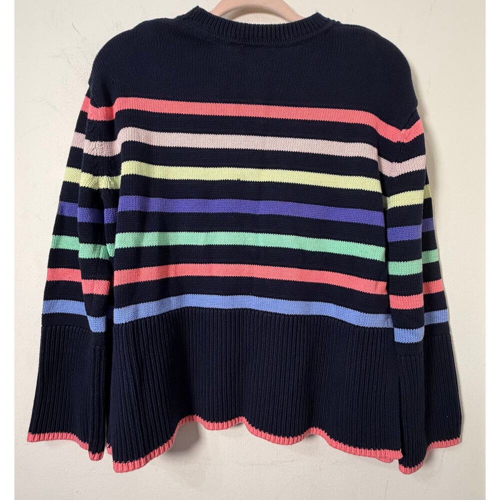 XS Gap 24/7 Rainbow Stripe Sweater Navy Split Hem Crewneck Colorful Preppy Pride - Picture 8 of 8